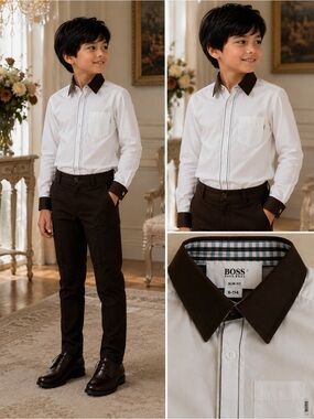 6T - BOSS Hugo Boss - Slim fit White Dress Shirt with black Contrast Collar